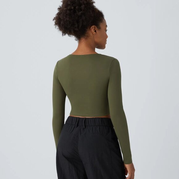 Halara Cut Out Ripped Cropped Top Green - Picture 4 of 5